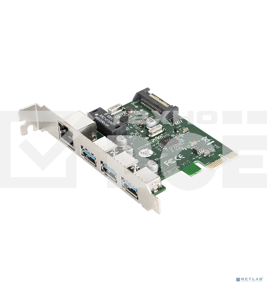 Контроллер сетевой ExeGate EXE-361 PCI-E 2.0, 3*USB3.0 ext + LAN UTP 1000Mbps, раз.доп.пит.OEM)