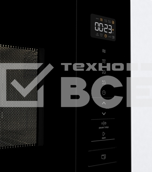 Встраиваемая микроволновая печь Gorenje BM201SG3BG, 20 л, 5 уровней мощности, 8 автопрограмм, сенсорное управление, дисплей, гриль, поворотный стол, AquaClean, автоменю черный