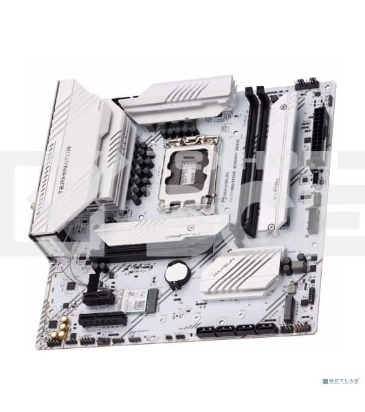 Материнская плата Maxsun MS-Terminator B760M GKD5 ICE, LGA1700, Intel B760, 2xDDR5, 4xSATA, 4xM.2, 1xPCIe 4.0 x16, 1xPCIe 4.0 x4, 1xHDMI, 1xDP, 1x2.5Gb LAN, Wi-Fi 6E, Bluetooth 5.3, 1xUSB-C 20Gbps, 2xUSB-A 10Gbps, 3xUSB-A 2.0, 3x3.5 мм, 7.1, mATX