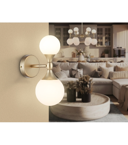 Настенный светильник Ambrella light LH51053/2 GD/FR золото/белый матовый G9*2 max 28W 120*195*300
