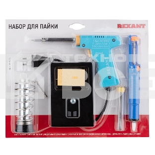 Набор для пайки (паяльник импульсный 30/70 Вт, оловоотсос, подставка, припой) 12-0164 Rexant