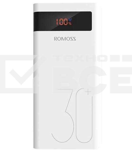 Мобильный аккумулятор Romoss PHP30 Pro (Sense 8P+) Li-Pol 30000mAh 3A+2.1A белый 2xUSB