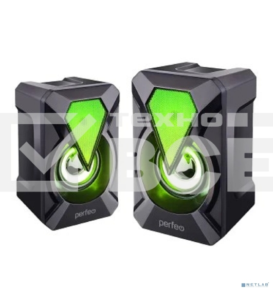 Акустическая система Perfeo 'FLAMES', 2.0, мощность 2х3 Вт, USB, черный, Game Design, LED подсветка 7 цв