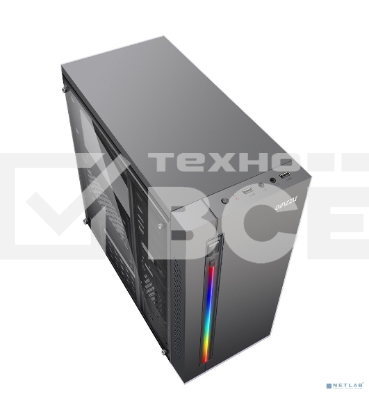 Компьютерный корпус MiniTower Ginzzu D370, RGb, Акриловое стекло, mATX, 2xUSB 2.0, черный, без БП, без вентиляторов