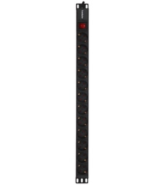 Блок розеток вертикальный ExeGate ServerPro PDU-V120 Al-12S-EU2.5-SW (19', 1U, Алюминий, 12 Schuko, кабель с евровилкой VDE-250V-16A-3*1.5мм2, 2.5 метра, выкл. с подсветкой, черный, RTL)