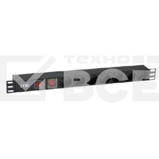 Блок ITK PDU 7 розеток DIN49440 (нем. станд.) с LED выключателем и защитой от перенапряжения, 1U, без шнура, вх. IEC320 C14, алюминевый профиль, черный