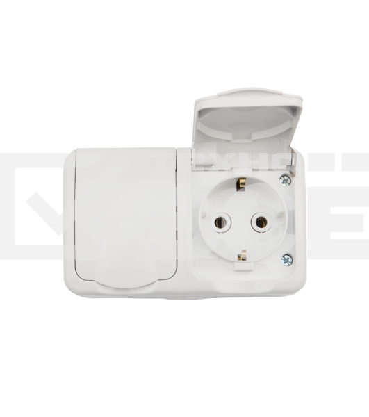 Блок из 2 розеток горизонтальный KRANZ Mini OG открытой установки с заземлением, IP54 белый