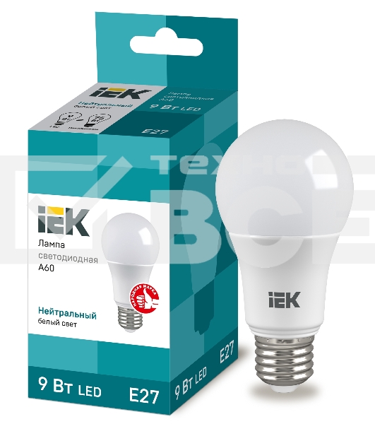Лампа Iek LLE-A60-9-230-40-E27 светодиодная ECO A60 шар 9Вт 230В 4000К E27 IEK