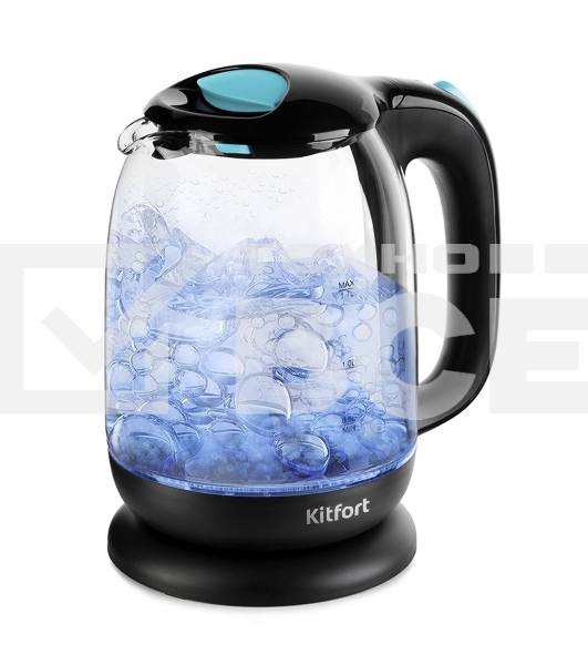 Чайник электрический Kitfort КТ-625-1 1.7л. 2200Вт черный/голубой (корпус: стекло)