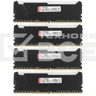 Оперативная память Kingston Fury Beast, DDR4, 64GB (4x16GB), 3600MHz, CL18, с радиаторами, RGB, черный