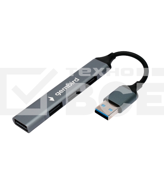 Разветвитель USB2.0 Gembird UHB-C203, 4xUSB2.0, кабель USB 10см, алюминий, пакет