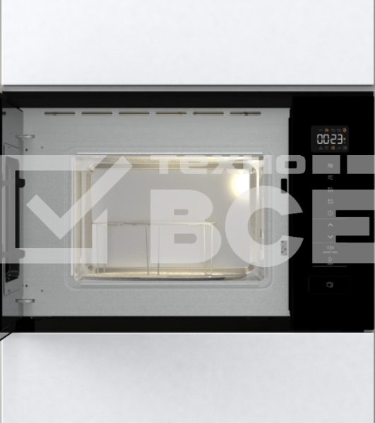 Встраиваемая микроволновая печь Gorenje BM201SG3BG, 20 л, 5 уровней мощности, 8 автопрограмм, сенсорное управление, дисплей, гриль, поворотный стол, AquaClean, автоменю черный