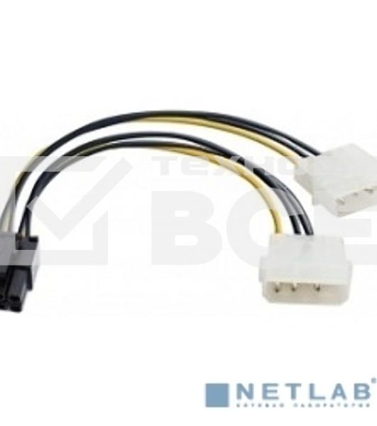 Переходник питания PCI-Express 6pin (от 2х разъемов Molex (IDE) блока питания), 15см Exegate EX138937RUS