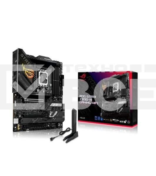 Материнская плата ASUS ROG STRIX Z890-H GAMING WIFI, LGA1851, Intel Z890, 4xDDR5, 4xSATA, 4xM.2, 1xPCIe 5.0 x16, 2xPCIe 4.0 x16, 1xDP, 1xHDMI, 1x5Gb LAN, Wi-Fi 7, 2xUSB 2.0, 4xUSB 3.2 Gen 1, 4xUSB 3.2 Gen 2, 2xUSB 3.2 Gen 2x2, 1xUSB-C, 1xS/PDIF, 2x3.5 мм,