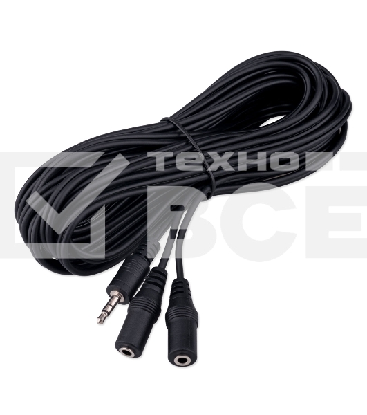 Кабель-разветвитель аудио Cablexpert CCA-415-5M-N, Jack 3.5(M) 3pin/2xJack 3.5(F), 5м, черный, пакет