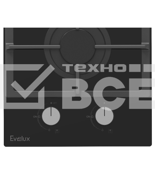 Газовая варочная панель EVELUX HEG 360 BG, Hi-Tech, 30 см, 2 конфорки, газ-контроль, электроподжиг, цвет черный