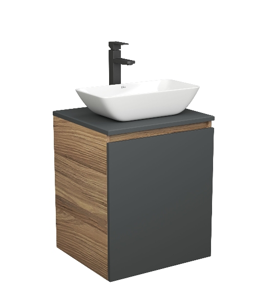 Тумба Bau Dream Blackwood 50 графит, раковина BAU Spectrum mini 47х24 смеситель для раковины высокий Hotel Black, черный