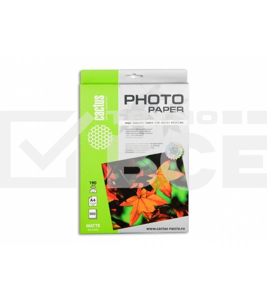 Фотобумага Cactus CS-MA4190100 A4/190г/м2/100л. матовая для струйной печати