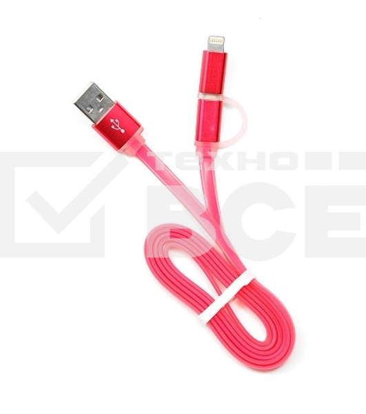 Кабель USB 2.0 Cablexpert CC-mAPUSB2pk1m, AM/microBM 5P - iPhone lightning, 1м, комбо кабель, алюминиевые разъемы, розовый, блистер