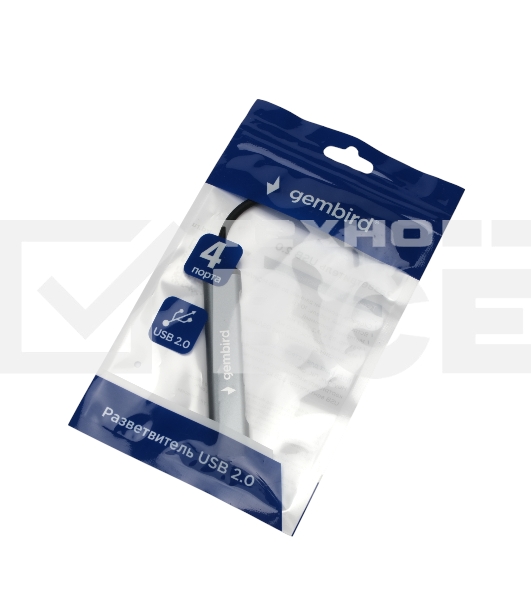 Разветвитель USB2.0 Gembird UHB-C203, 4xUSB2.0, кабель USB 10см, алюминий, пакет