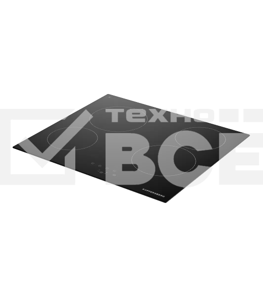 Варочная панель Kuppersberg, Hi-Light, High-Tech, 60 см, 4 конфорки, 9 уровней мощности, таймер, автоматическое отключение, индикация остаточного тепла, сенсорное управление, черный