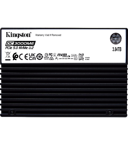 Накопитель SSD Kingston DC3000ME 3840Gb, U.2(2.5' 15мм), NVMe, PCIe Gen 5x4, 3D TLC, R/W 14000/5800Mb/s, IOPs 2 700 000/300 000, TbW 7008, DWPD 1 (12 мес)