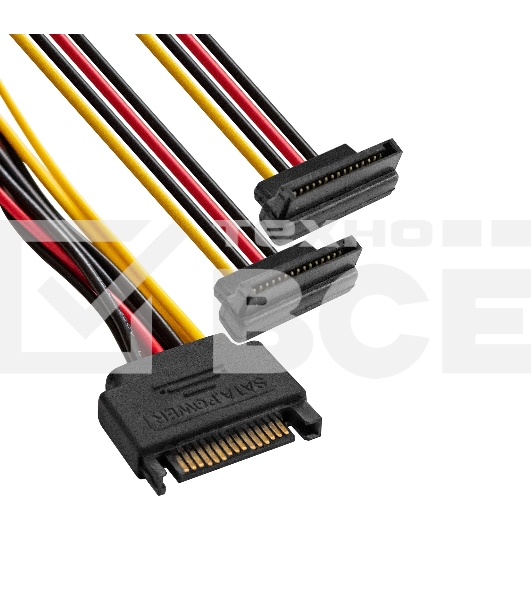 Кабель питания SATA ExeGate EX-CC-SATAM2F-0.15A (15pin M/2x15pinF, угловые разъемы, 0,15м)