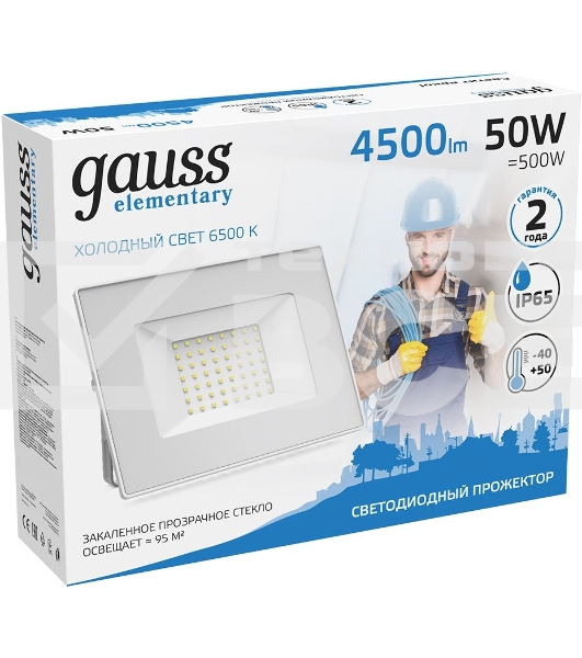 Прожектор светодиодный GAUSS 613120350 Gauss Elementary 50W 3510lm IP65 6500К белый