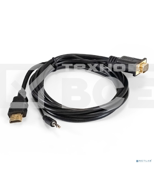 Кабель-переходник HDMI-VGA ExeGate EX-HDMIM-VGAM-3.5JackS-1.8 (19M/15M+3.5mm Jack M, 1,8м) Преобразователь цифрового HDMI сигнала в VGA видео и стерео-аудио
