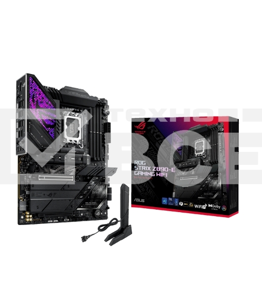 Материнская плата ASUS ROG STRIX Z890-E GAMING WIFI, LGA 1851, Intel Z890, 4xDDR5, 4xSATA, 7xM.2, 1xPCIe 5.0 x16, 1xPCIe 4.0 x16, 1xHDMI, 1xDP, 2xUSB-C Thunderbolt 4, 7xUSB-A 3.2 Gen 2, 3xUSB-A 3.2 Gen 1, 2xUSB-C 3.2 Gen 2x2, 1x 5Gb LAN, 2x3.5 мм, 7.1, AT