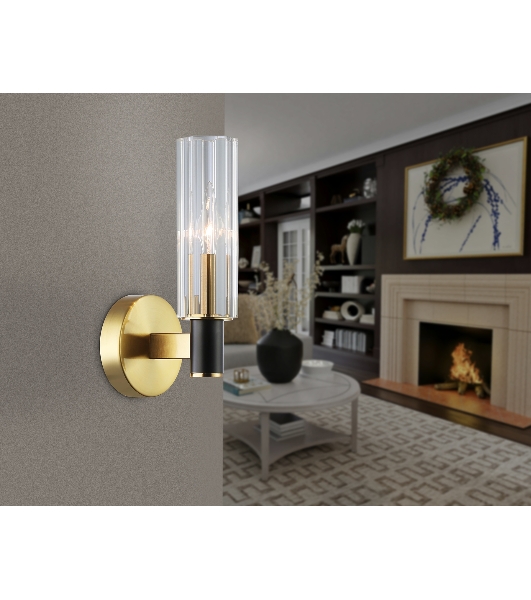 Настенный светильник Ambrella light LH55517 BK/BS/CL черный/латунь/прозрачный E14 max 40W 120*100*250