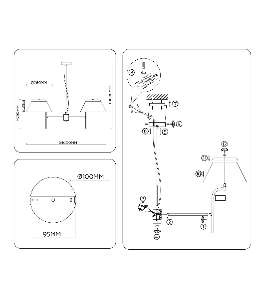 Люстра Ambrella light LH72473/5 BS/WH латунь/белый Е14/5 max 40W D1000*290-1080