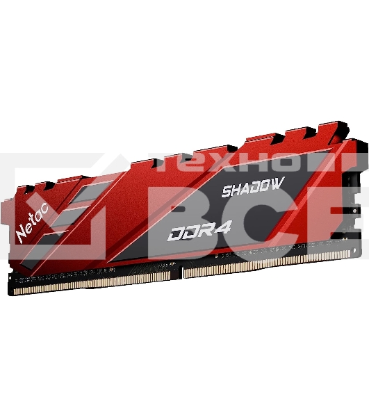 Оперативная память NETAC Shadow, DDR4, 8GB (1x8GB), 3200MHz, CL16, с радиаторами, красный