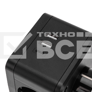 Двойник электрический Куб 16А с заземлением + 2хUSB-A 2,4А + USB Type-C 3А с ночной подсветкой, черный Rexant