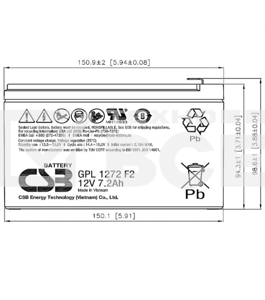 Аккумулятор CSB GPL1272 F2FR (12V 7.2Ah)