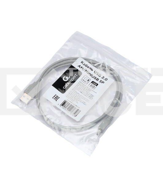 Кабель USB2.0 Cablexpert CC-USB2-AM5P-3-N, AM/MiniUSB, медь, экран, Pro, 0.9м серый, пакет