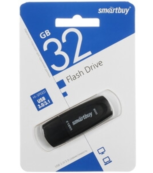 Флешка USB Smartbuy Scout Black (SB032GB3SCK), 32Gb, USB 3.0, R/W 100/40, черный