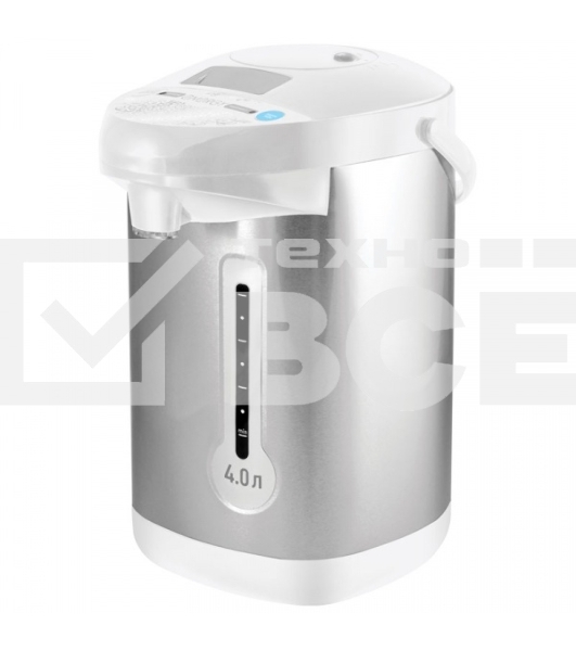 Термопот Energy TP-619 (280307) Мощность: 750 Вт Объем: 4 л Мощность в режиме поддержания температуры: 35 Вт 3 способа подачи воды: автоматическая (нажатием кнопки, нажатием чашкой) и ручная (помпа) Функция поддержания температуры Функция повторного кипячения Быстрое кипячение воды Энергосберегающий принцип работы Скрытый нагревательный элемент нержавеющая стальная колба Съемный шнур питания (длина шнура - 1 м) Индикатор уровня воды Состав (материал): металл, пластмасса