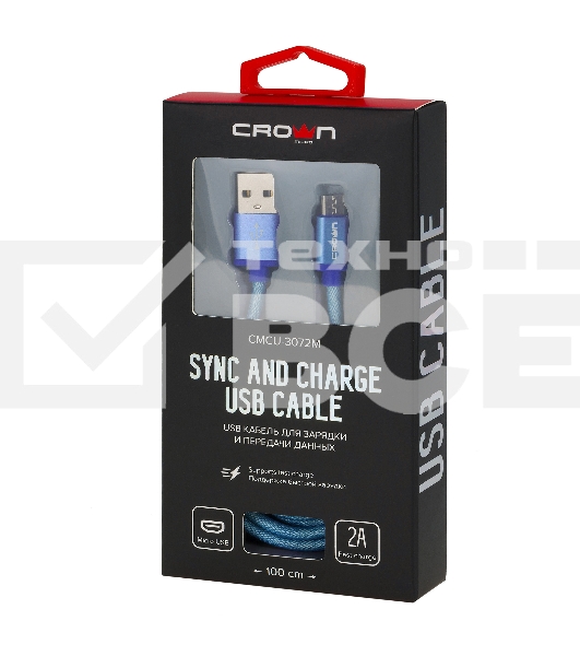 Кабель Crown USB - microUSB CMCU-3072M blue