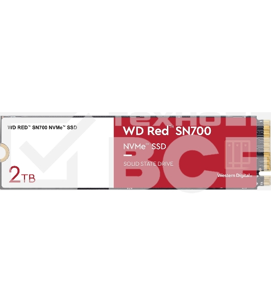 Накопитель SSD WD Red SN700 WDS200T1R0C, 2000Gb, PCIe 3.0 x4, M.2 2280, NVMe, R/W 3400/2900