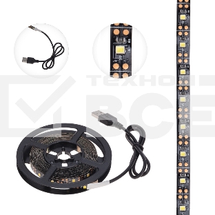 Лента LED с USB-коннектором 5 В IP23 SMD 2835 60 LED/м 3 м теплый белый (2700 K) LAMPER