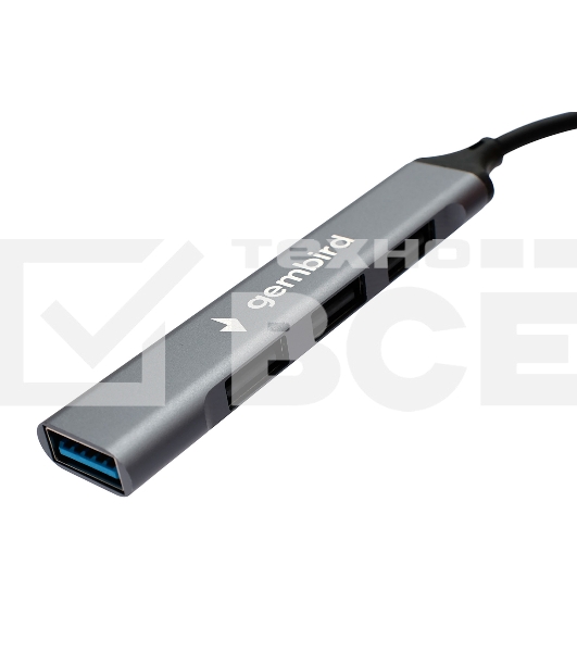 Разветвитель USB3.0/2.0 Gembird UHB-C202, USB3.0, 3xUSB2.0, кабель Type-C 10 см, алюминий, пакет