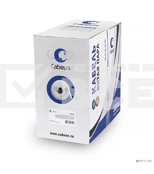 Кабель витая пара Cabeus UTP-4P-Cat.5e-SOLID-GY UTP (U/UTP), cat.5e, 4 пары 0,51мм (24 AWG), одножильный, серый (305 м)