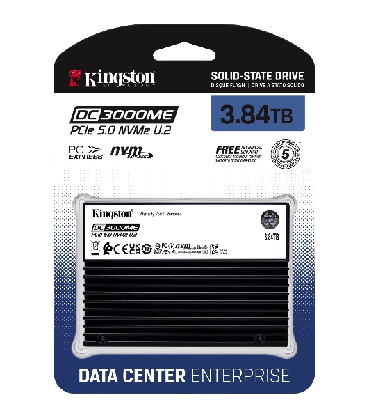 Накопитель SSD Kingston DC3000ME 3840Gb, U.2(2.5' 15мм), NVMe, PCIe Gen 5x4, 3D TLC, R/W 14000/5800Mb/s, IOPs 2 700 000/300 000, TbW 7008, DWPD 1 (12 мес)