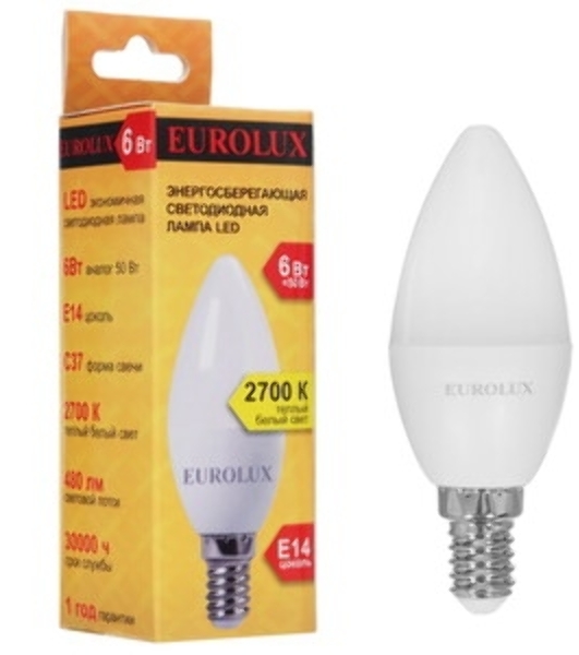 Лампа светодиодная EUROLUX LL-E-C37-6W-230-2
