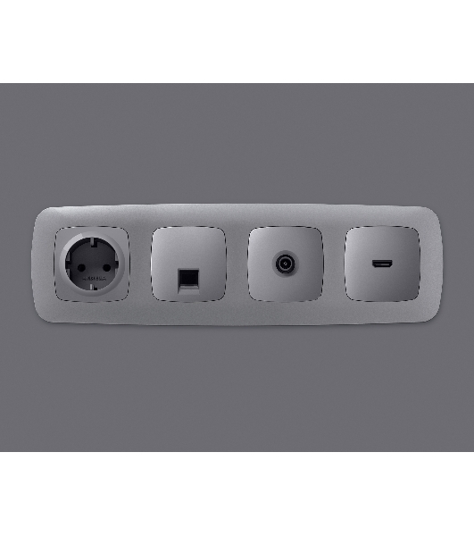 Комплект механизма компьютерной розетки RJ-45 экранированной с автоматической защитной шторкой OMEGA Сталь матовый QUANT (OP5120, VM185) MO512005