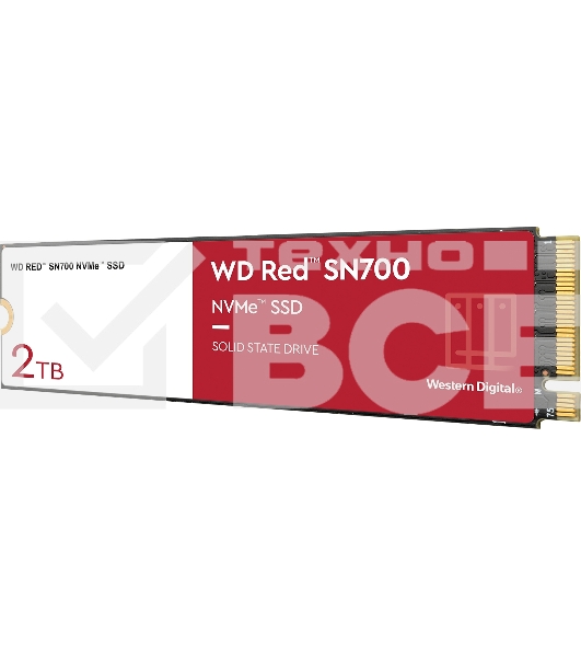 Накопитель SSD WD Red SN700 WDS200T1R0C, 2000Gb, PCIe 3.0 x4, M.2 2280, NVMe, R/W 3400/2900