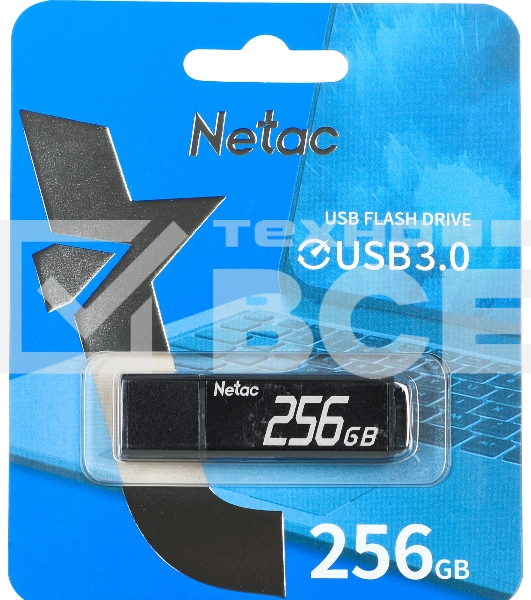 Флеш диск Netac U351, NT03U351N-256G-30BK, 256Gb, USB3.0, с колпачком, металлическая чёрная