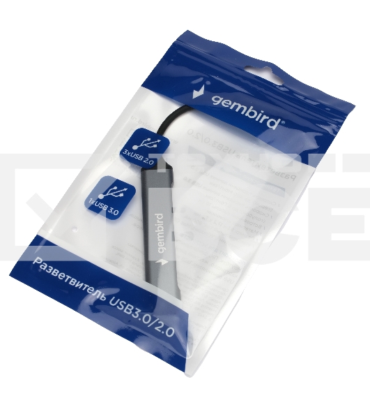 Разветвитель USB3.0/2.0 Gembird UHB-C202, USB3.0, 3xUSB2.0, кабель Type-C 10 см, алюминий, пакет