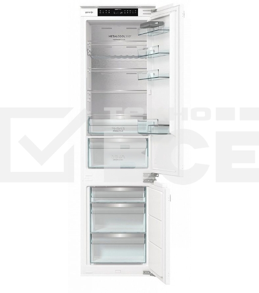 Встраиваемый холодильник Gorenje NRKI519E82WF, 193 см, электронное управление, цифровой дисплей, Wi-Fi, NoFrost Dual, Multiflow 360, контейнер CrispZone с контролем влажности, функция ConvertActive, AdaptTech, MultiAdjust, жесткое крепление, инверторный компрессор, уровень шума 35 дБ